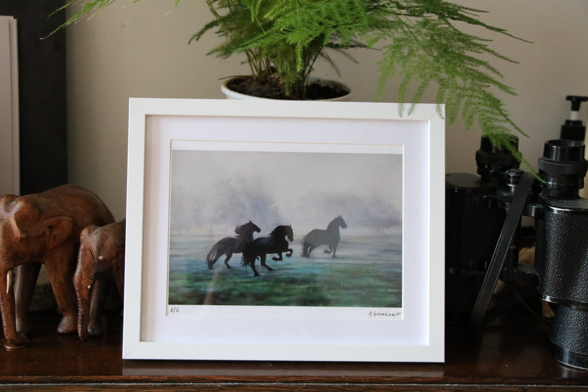 Horses in Mist - Small Print in Frame