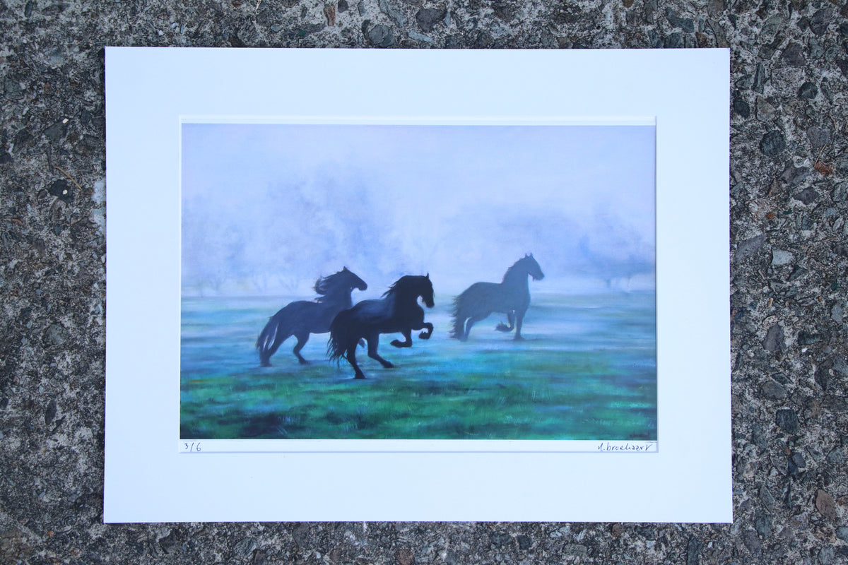 Horses in Mist - Large Mounted Print