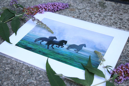 Horses in Mist - Large Mounted Print
