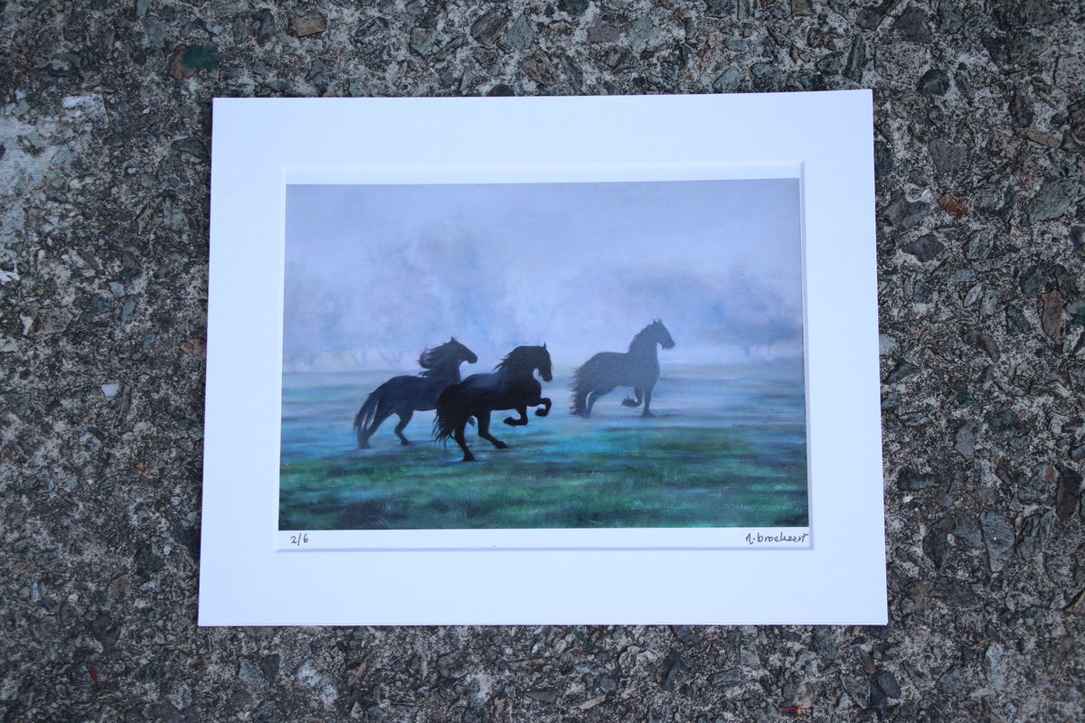 Horses in Mist - Small Mounted Print